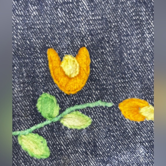 Vintage 1970s floral embroidered flare jeans Dude waist 28 hippie salvage denim - Picture 11 of 14